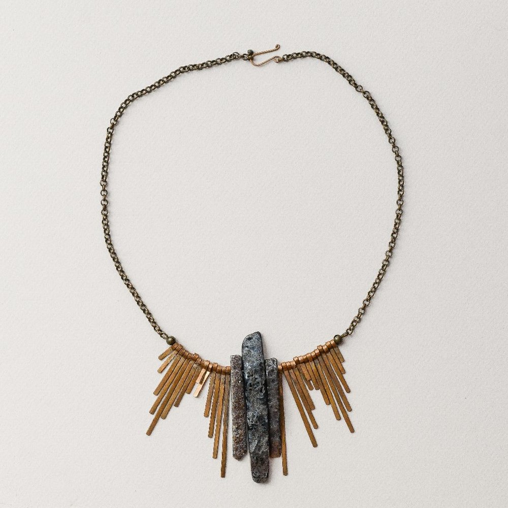 Agate and Bronze Statement Stone Necklace